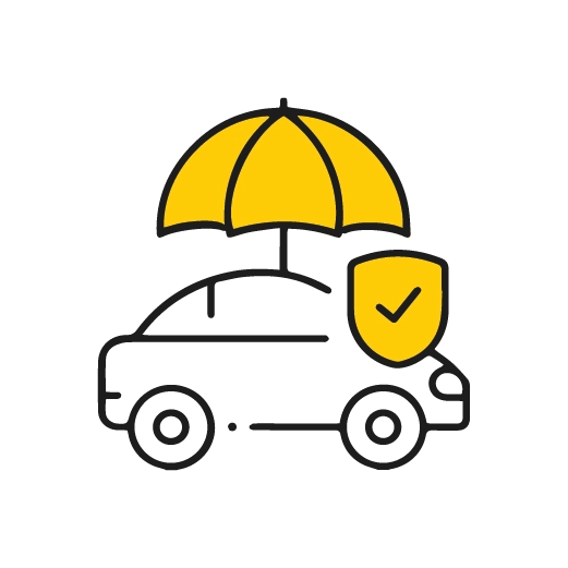 Salama Auto Insurance in UAE,car takaful insurance icon with a car, safety shield and umberlla