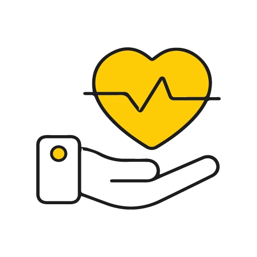 Salama Health insurance in UAE, health takaful insurance icon with a hand holding a heart