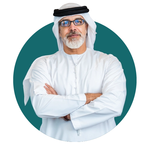 Salama Personal Savings and Investments plans in UAE, Momayaza plan, Single contribution Savings and investments plan, image of old Arab man with white beard wearning glasses
